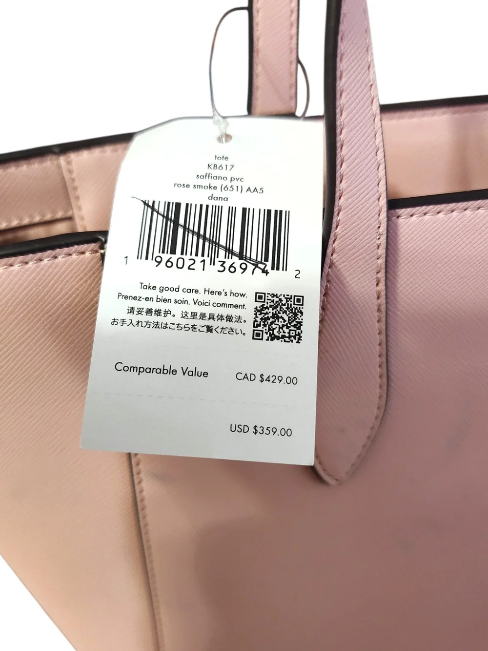 KATE SPADE NY Dana Rose Smoke Leather Large Tote Bag